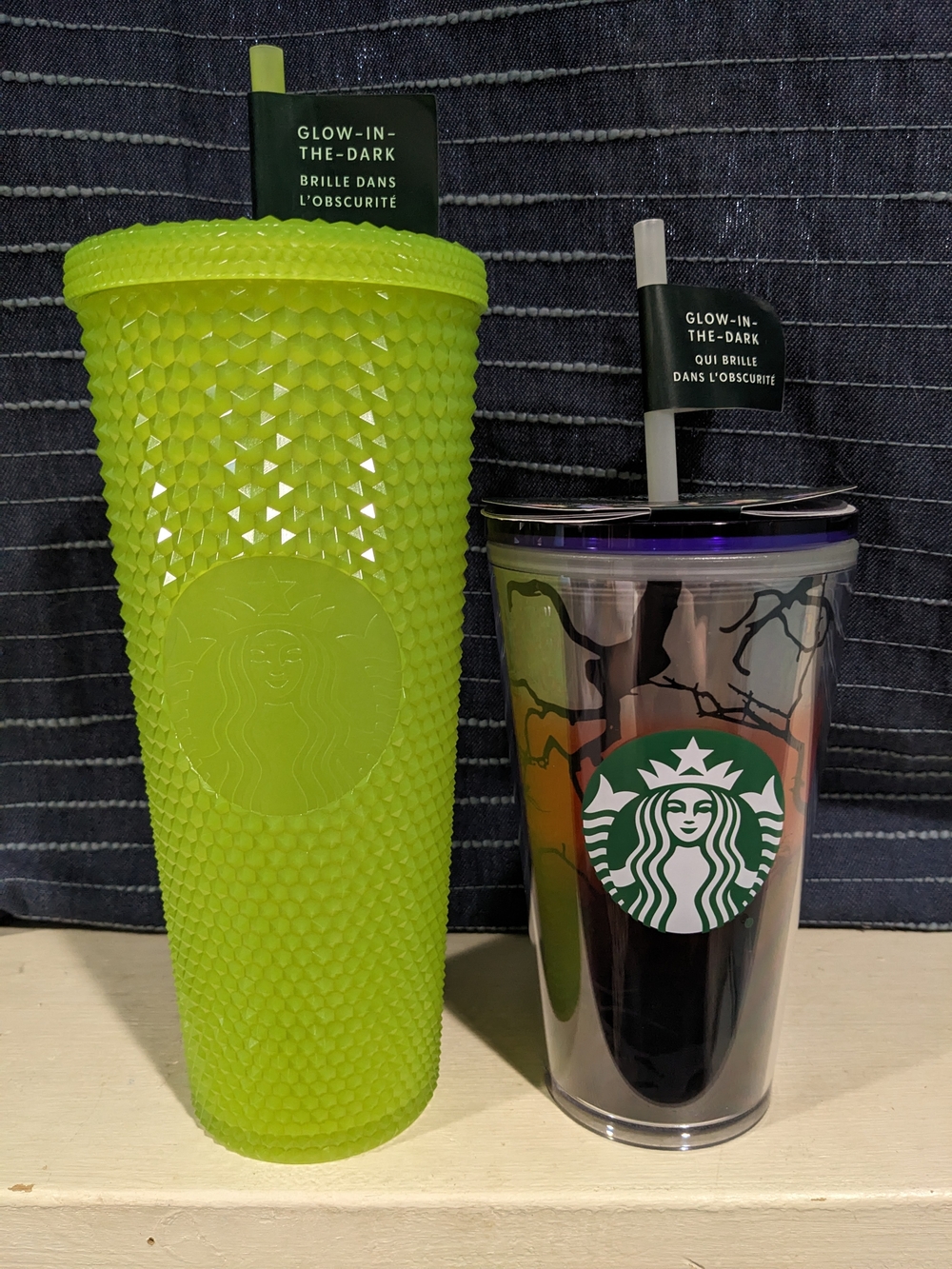 Starbucks Glow-In-The-Dark Studded Green Tumbler + Iridescent Logo Cup